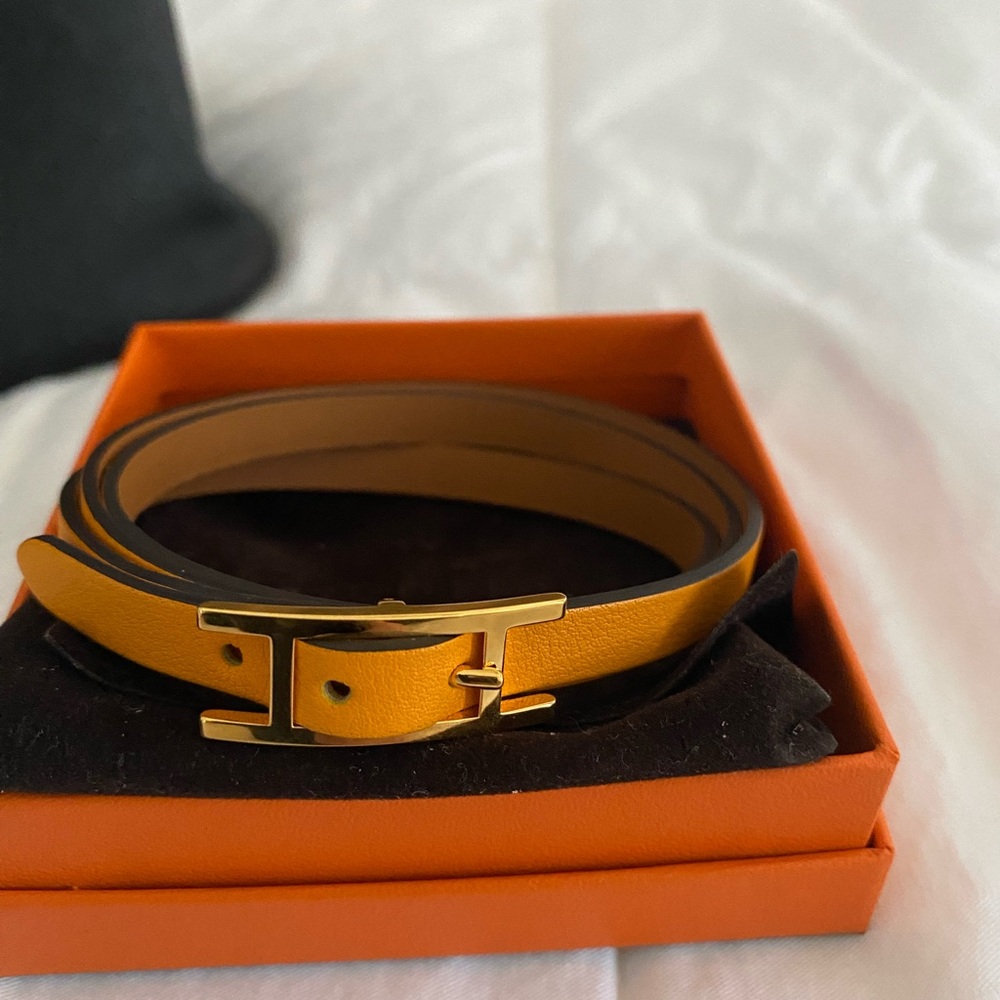 Hermes Gold Buckle Leather Bracelet